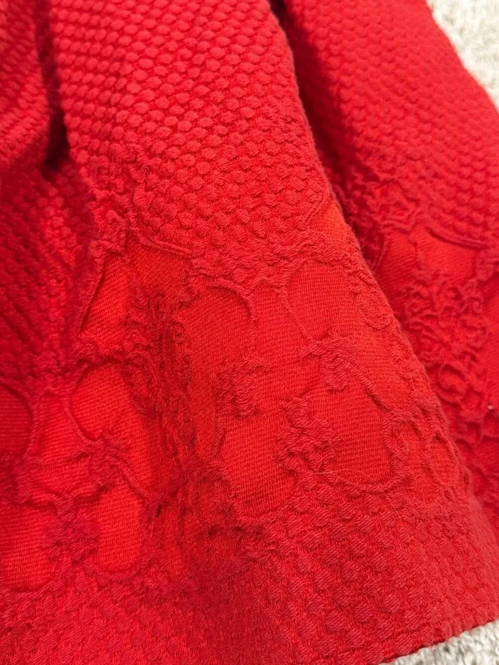 Janie and Jack 4T Girls Red Textured Cap Sleeve Dress Floral-Lace Hem Detailing
